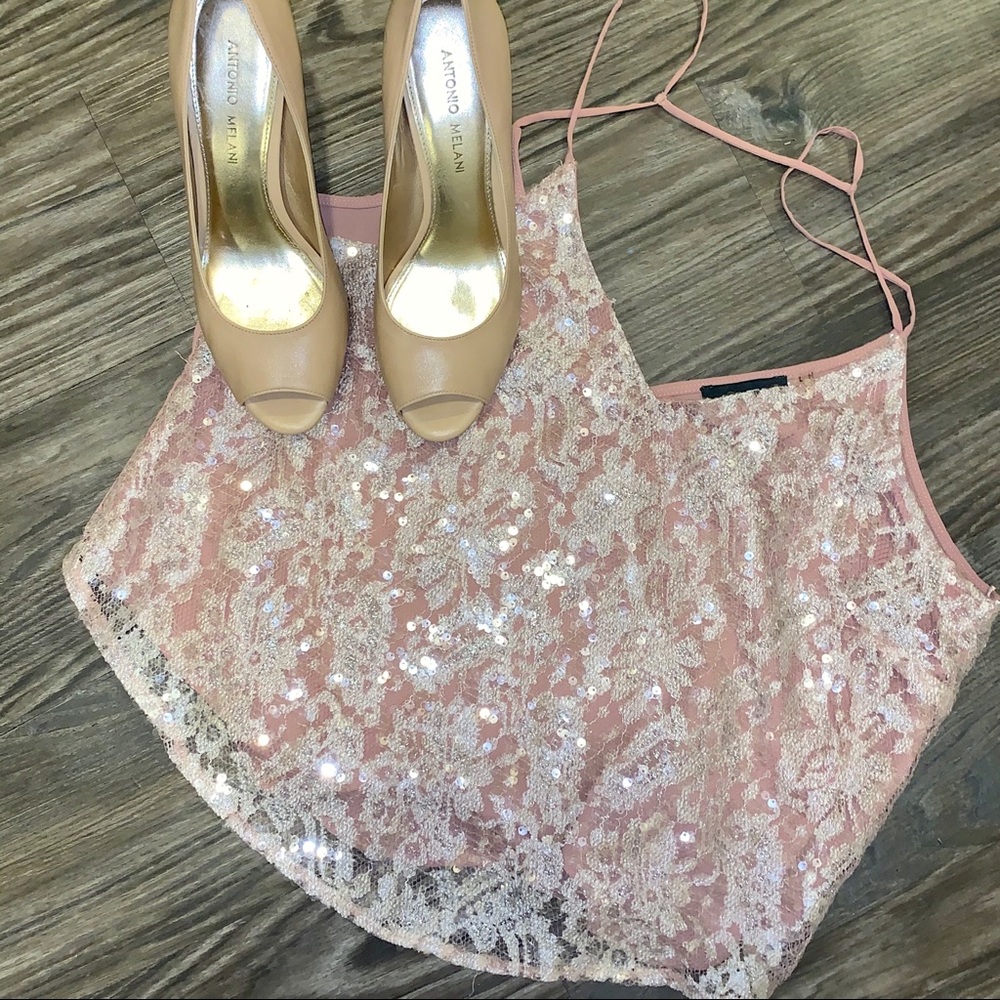 ASTR Champagne crop top with sequins 🥂